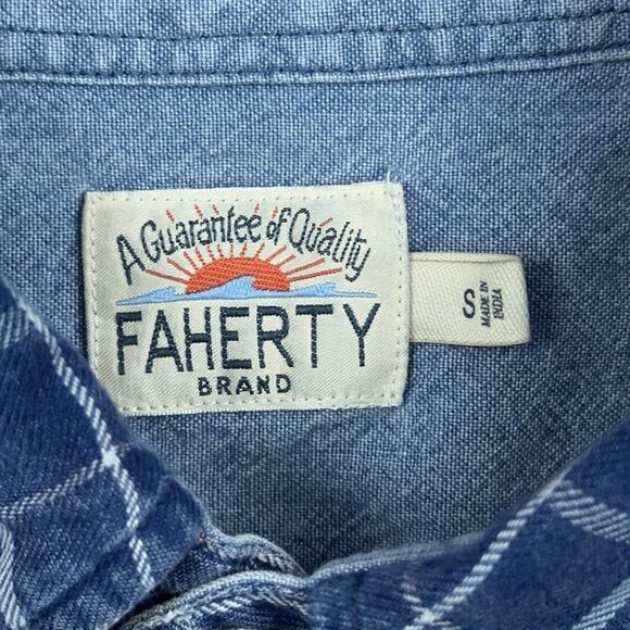 Faherty Shirt Mens Size Small Blue Plaid Long Sleeve Button Up Organic Cotton - Picture 7 of 10